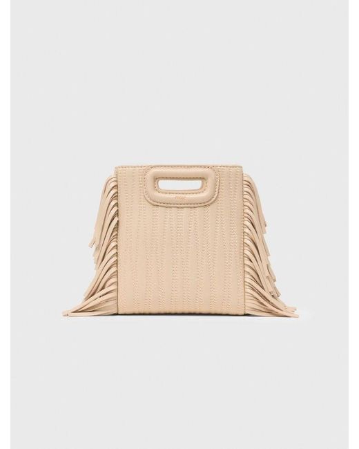 Maje Natural Topstitched Leather Mini M Bag