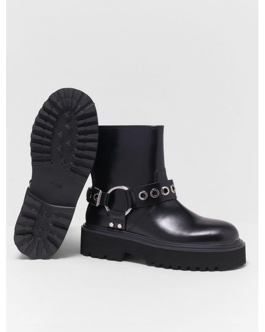Bottines Biker En Cuir Maje en coloris Black