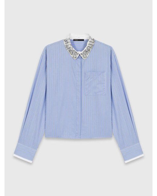 Maje Blue Shirt With Removable Jewel Collar