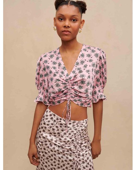 Maje Woman's Polyester Palm-tree Print Cropped Top For Spring/summer, Size  Small, In Color Pink Palm Tree / in Natural | Lyst