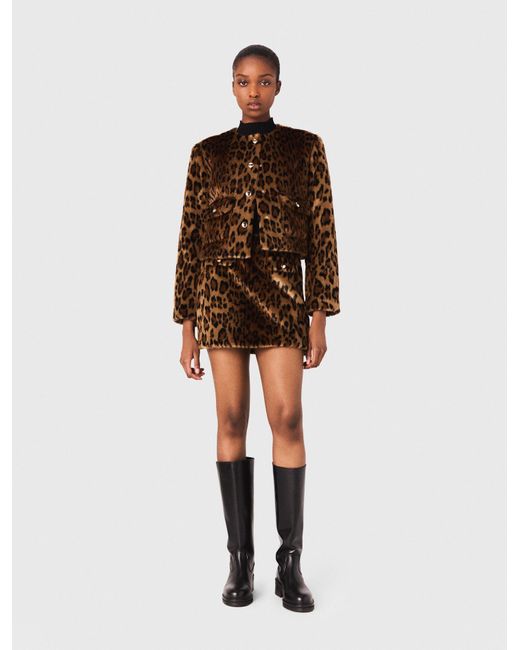 Maje Brown Leopard Faux Fur Jacket