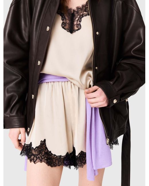 Maje White Satin Shorts With Lace Details