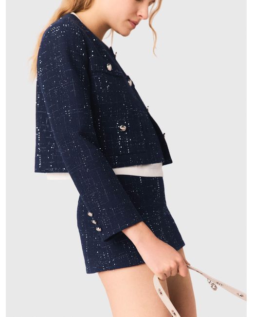 Maje Blue Short Jacket With Patch Pockets