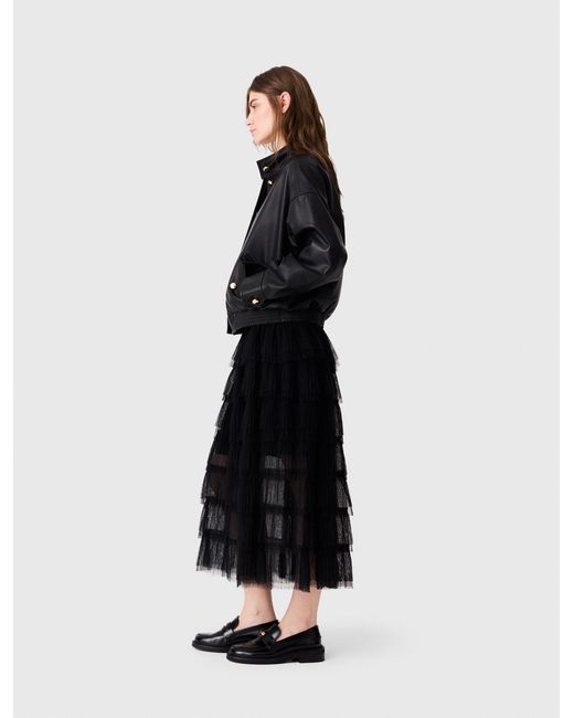 Maje Natural Tulle Midi Skirt