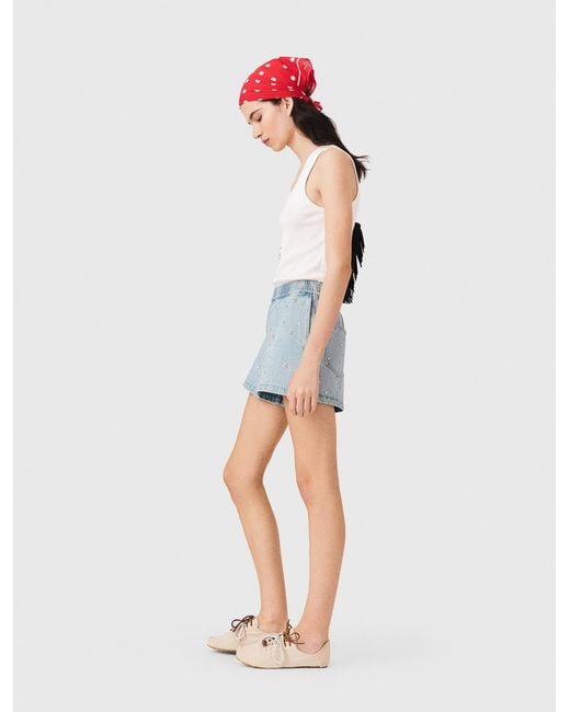 Maje Blue Floral Denim Shorts