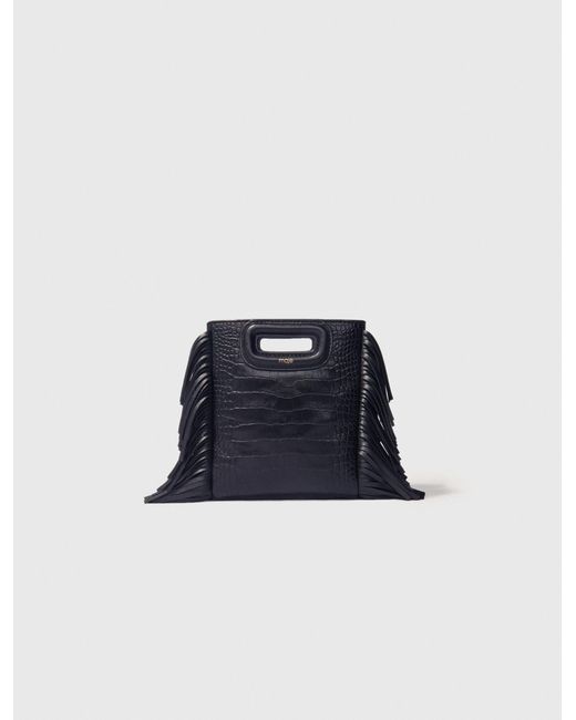 Maje Blue Mini Embossed-Leather M Bag With Chain
