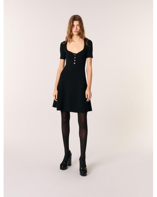Maje Black Rib Knit Short Dress