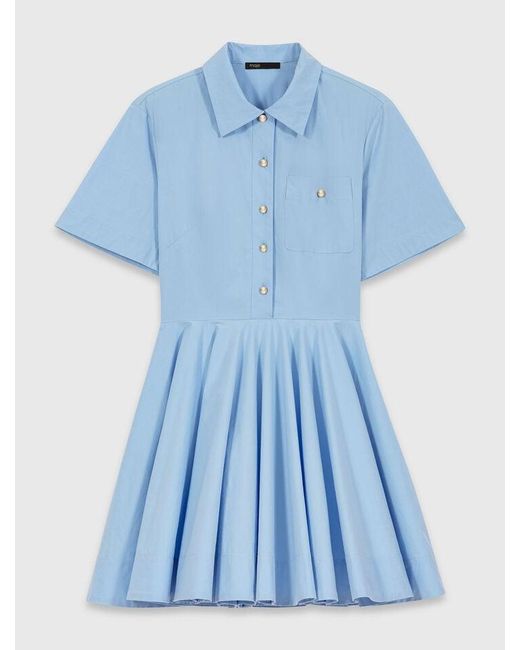 Maje Blue Flared Shirt Dress