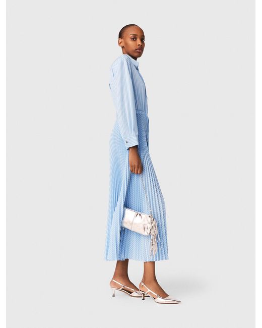 Maje Blue Long Pleated Dress With Eyelets