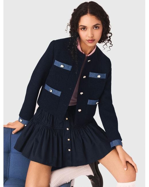 Maje Blue Tweed Jacket With Denim Trim