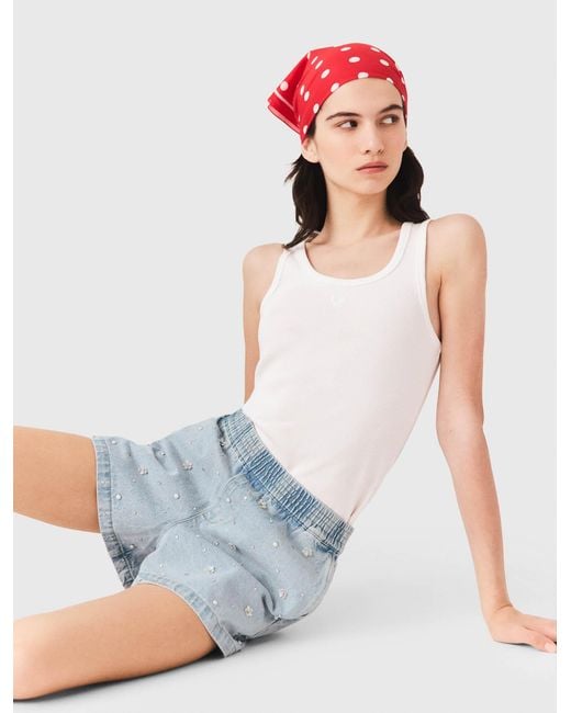 Maje Blue Floral Denim Shorts