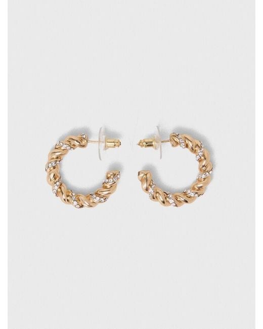 Maje White Twisted Rhinestone Hoop Earrings