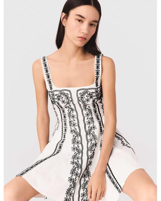 Maje White Short Embroidered Strap Dress