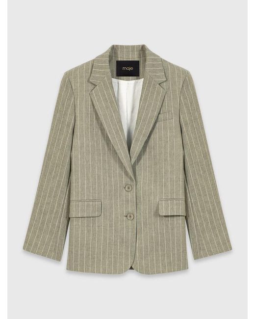 Maje Green Linen Blend Suit Jacket