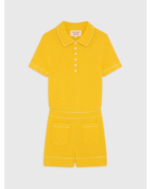 Maje Yellow Knit Playsuit With Polo Collar