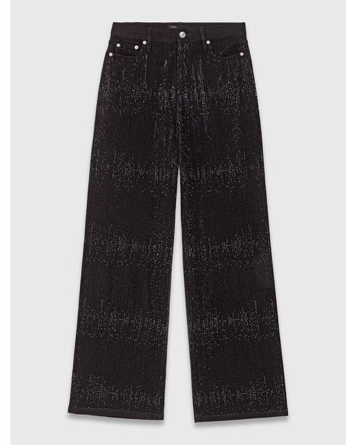 Maje Black Wide-Leg Rhinestone Jeans
