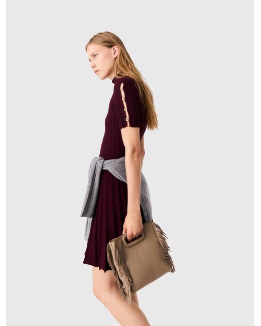 Maje Red High-Neck Short Skater Dress