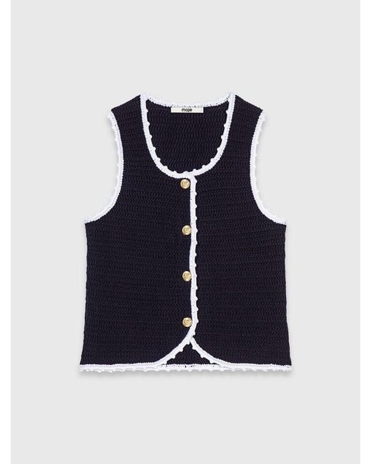 Maje White Knit Top With Crochet Trim