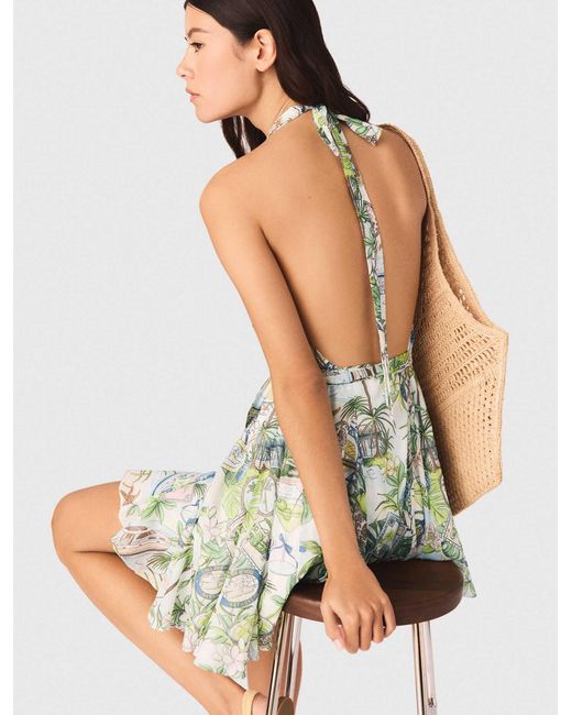 Maje White Short Patterned Backless Dress