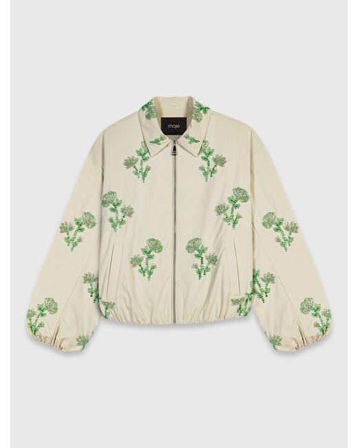 Maje White Embroidered Technical Bomber Jacket