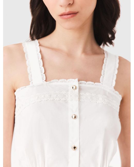 Maje Blue Crop Top With Lace Trim