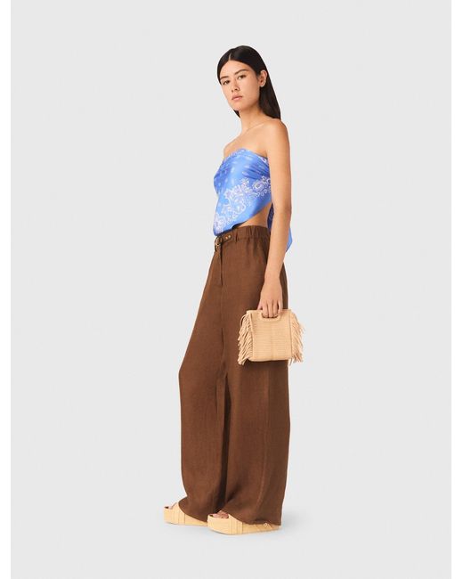 Maje White Linen-Blend Trousers