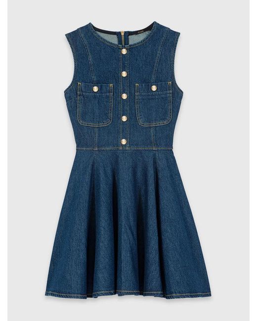 Maje Blue Short Flared Denim Dress