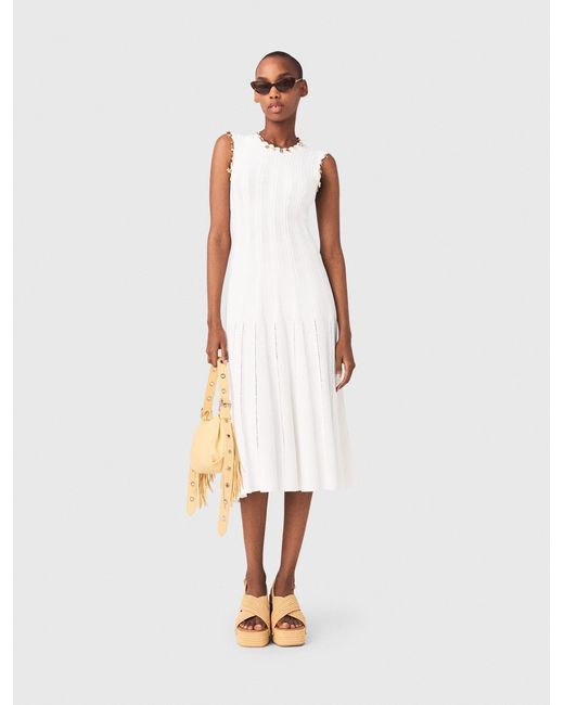 Maje White Knit Dress With Jewellery