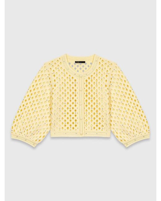 Maje Natural Rhinestone Crochet Cardigan