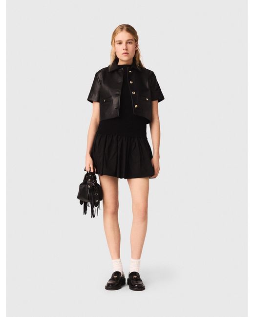 Maje Black Cropped Leather Jacket
