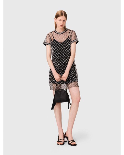 Maje White Short Embroidered Tulle Dress