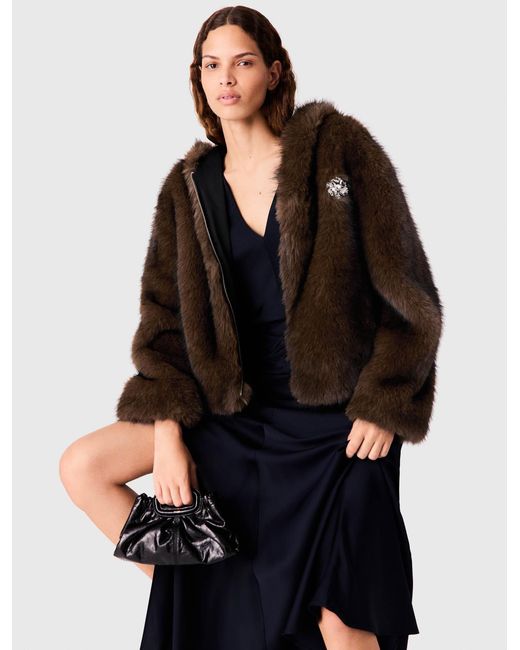 Maje Black Oversized Faux Fur Jacket