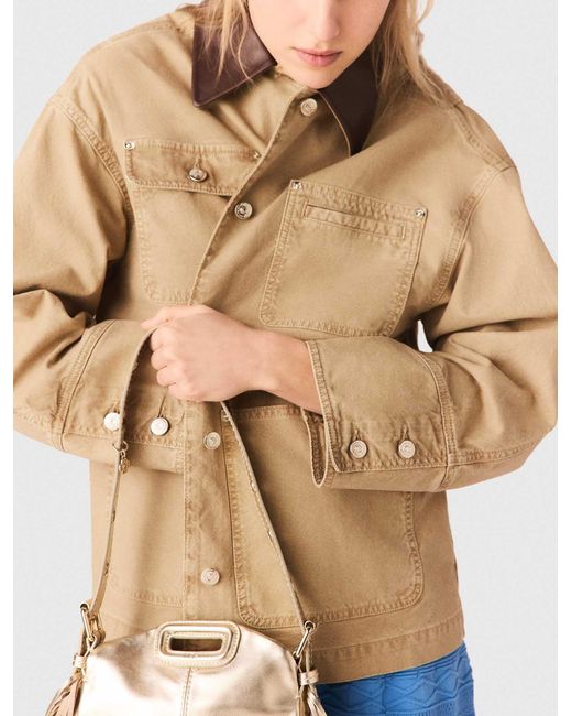 Maje Blue Denim Jacket With Pleated Back