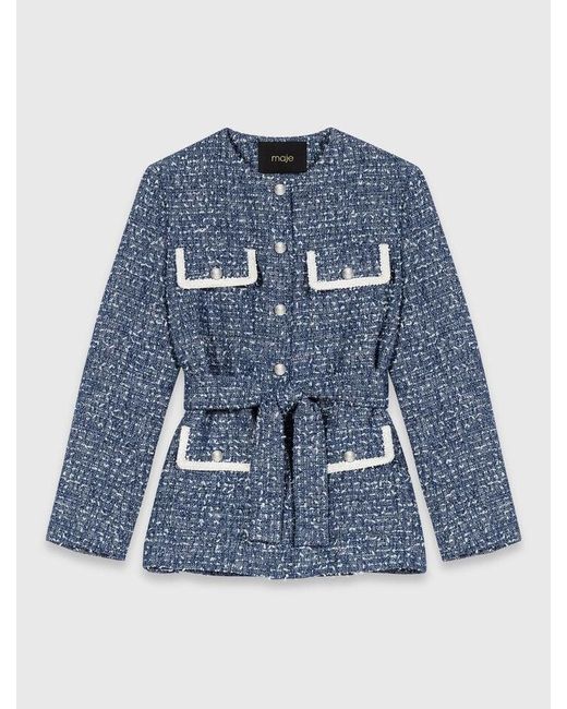 Maje Blue 4-Pocket Tweed Jacket