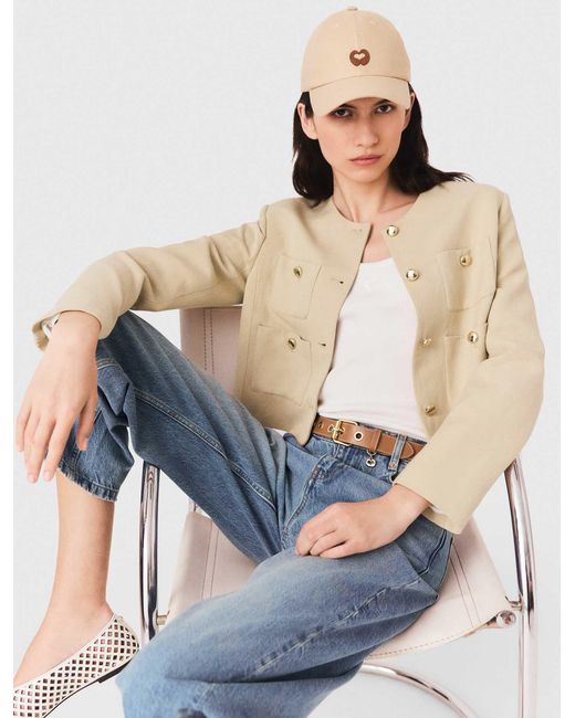 Maje Blue Short Linen Blend Jacket