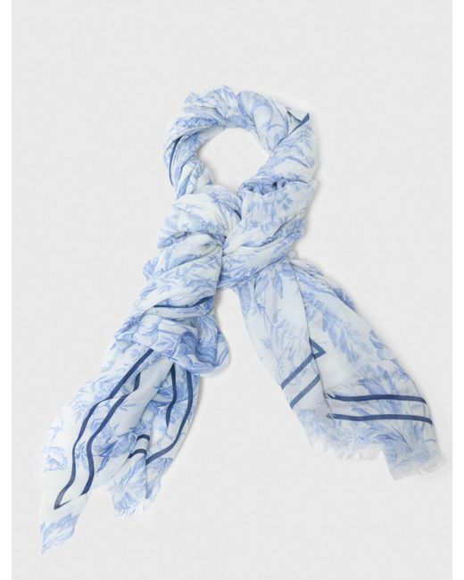 Maje Blue Floral Print Wool Blend Shawl