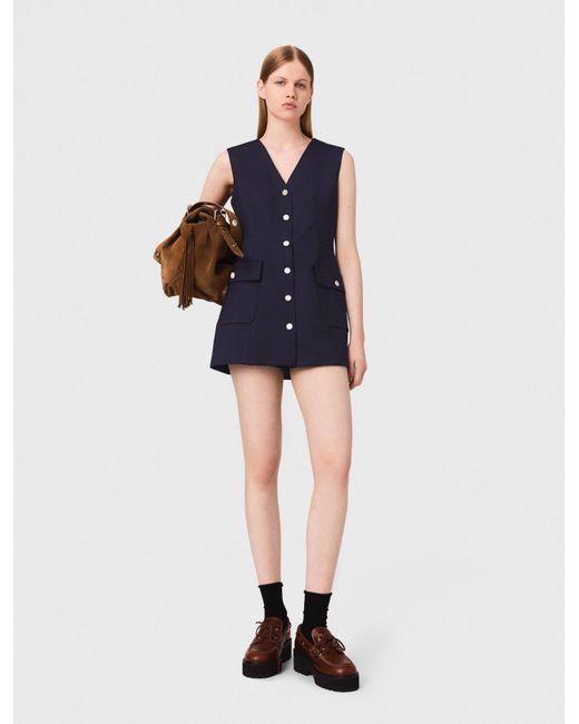 Maje Blue Layered-Effect Wool-Blend Dress