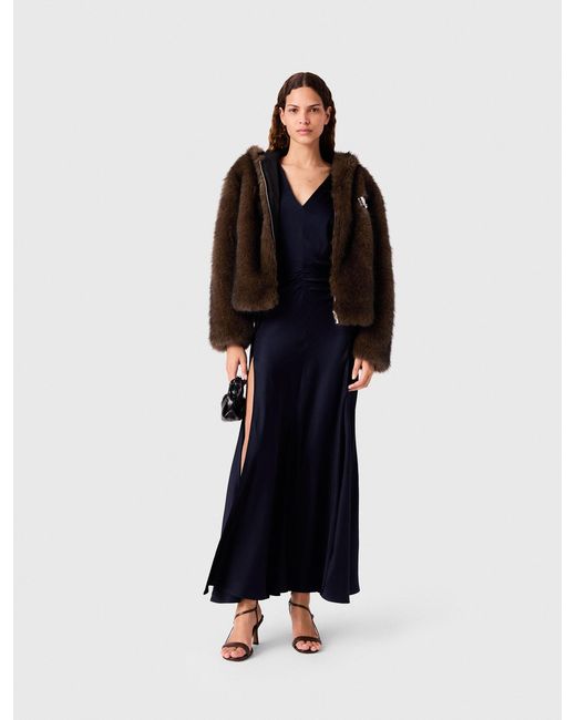 Maje Black Oversized Faux Fur Jacket