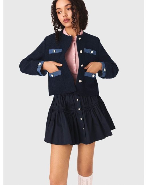 Maje Blue Tweed Jacket With Denim Trim