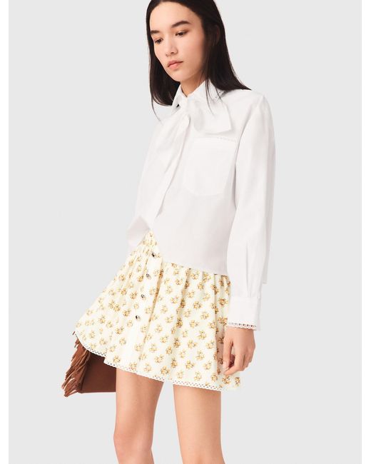 Maje White Printed Skirt With Rickrack Trim
