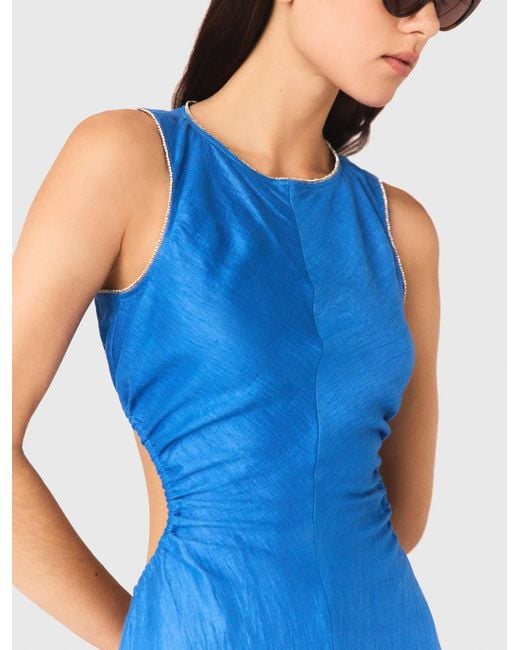 Maje Blue Backless Linen-Blend Midi Dress