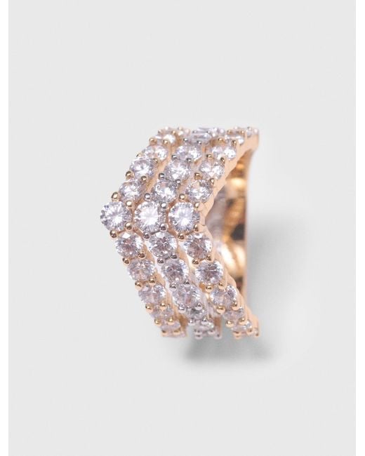 Maje White Two-Tone Rhinestone Ring