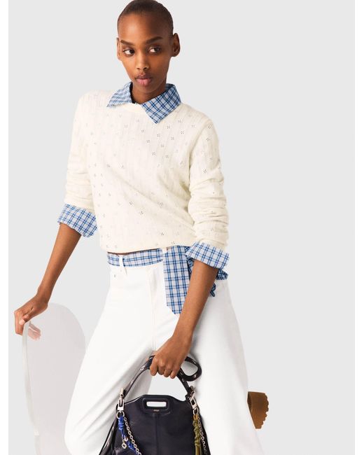 Maje White Rhinestone-Front Cardigan