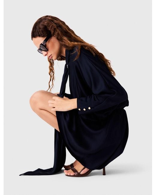 Maje Black Short Draped Satin Dress