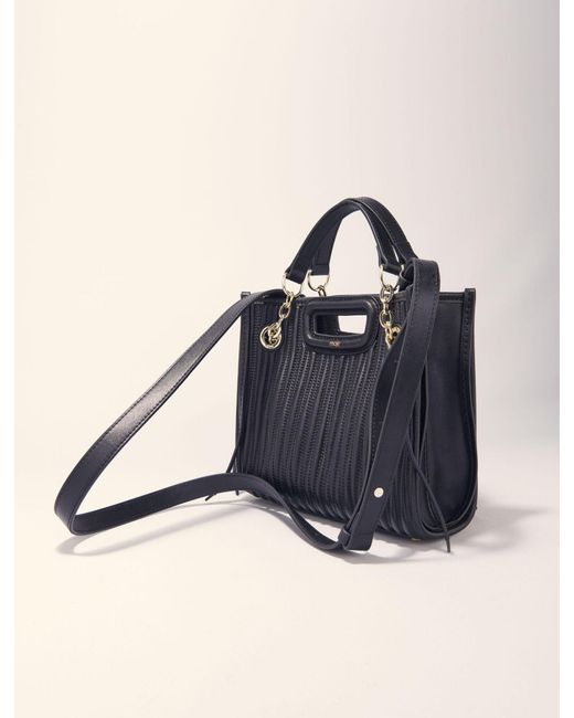 Maje Blue Mini-Einkaufstasche Aus Gestepptem Leder