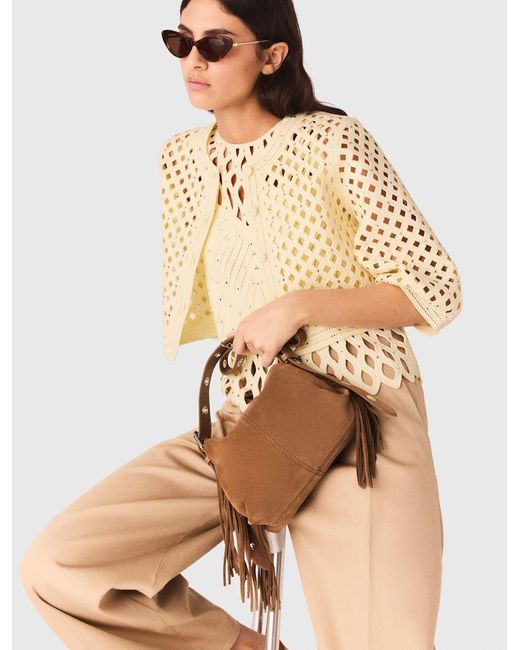 Maje Natural Rhinestone Crochet Cardigan