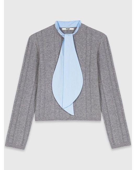 Maje Red Removable Poplin Collar Jumper