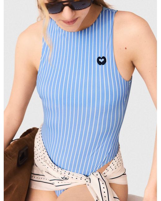 Maje White Striped Bodysuit
