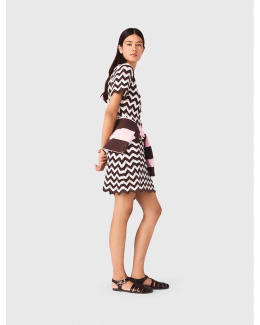 Maje White Zigzag Crochet Dress
