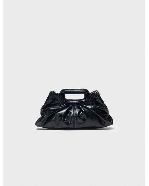 Maje Black Milpli Mini Crackled Leather Clutch